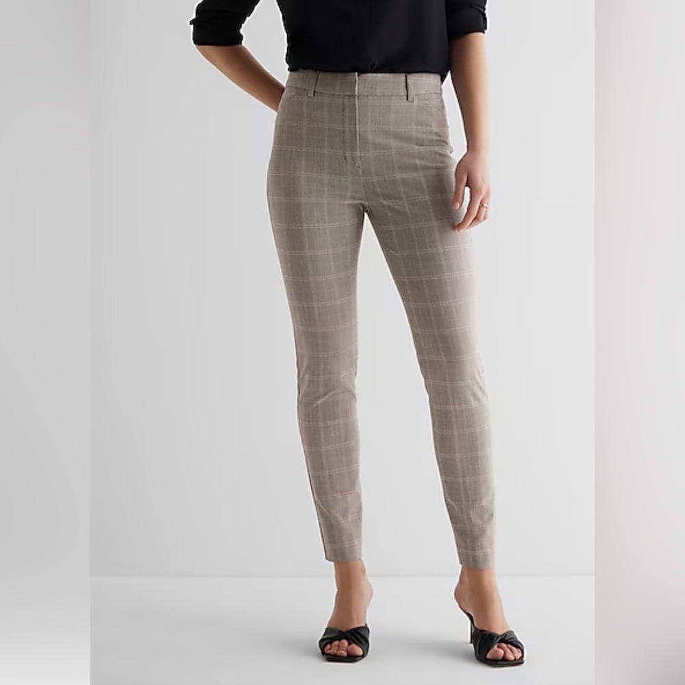 Express Editor Light Gray Plaid Pants